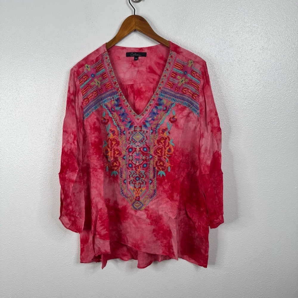 Calessa Tie Dye Embroidered Top Size 2x